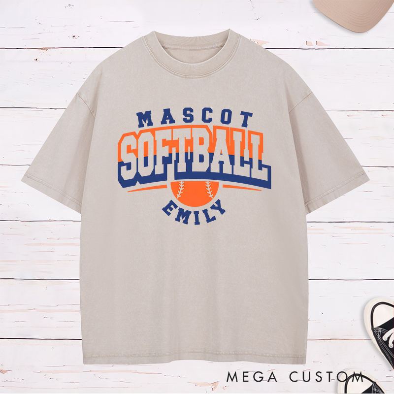 Personalized Softball Washed T-Shirt Design Featuring Team Name Bold Typography Softball Graphic and Custom Player Name Highlight
