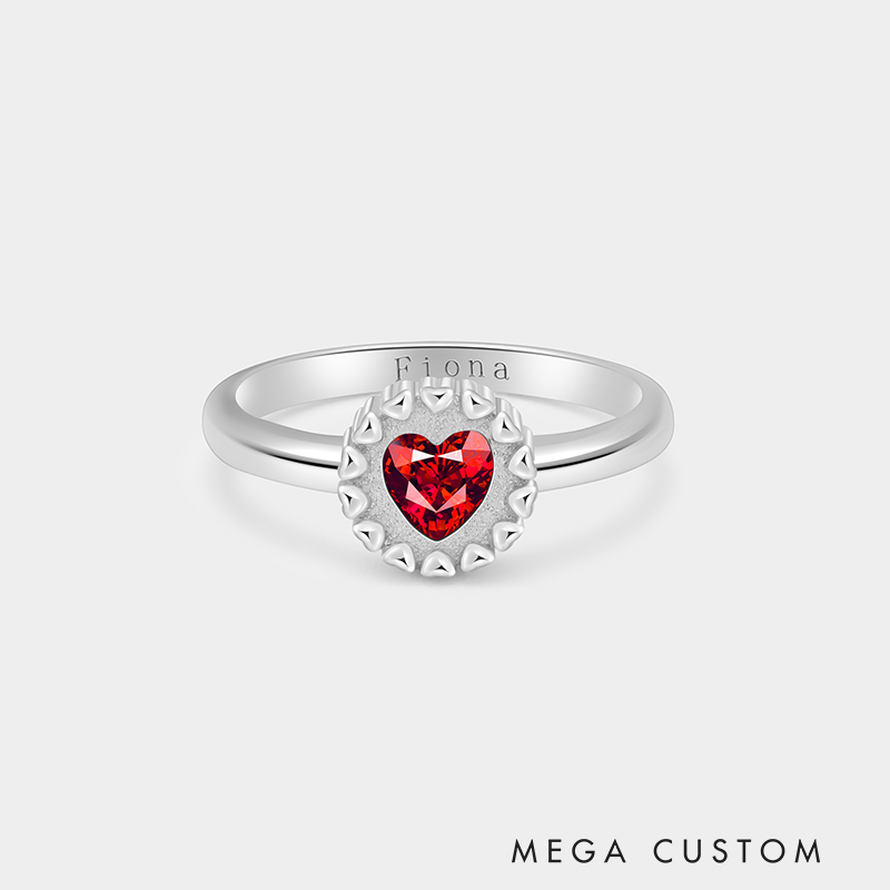 纯银绽放的心生日石戒指