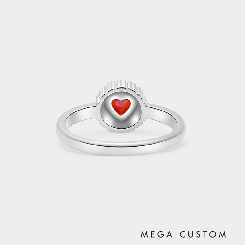 Personalized Blooming Heart Birthstone Ring with Custom Engraving – Elegant and Unique Sterling Silver Jewelry for Meaningful Gifts