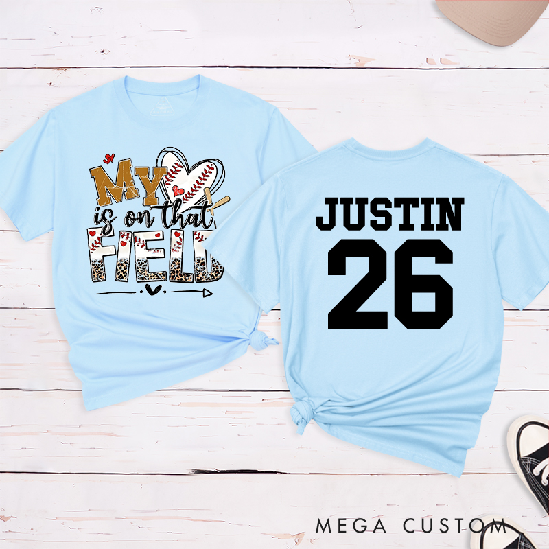 Personalized "My Heart is on That Field" Baseball T-Shirt with Custom Name and Number