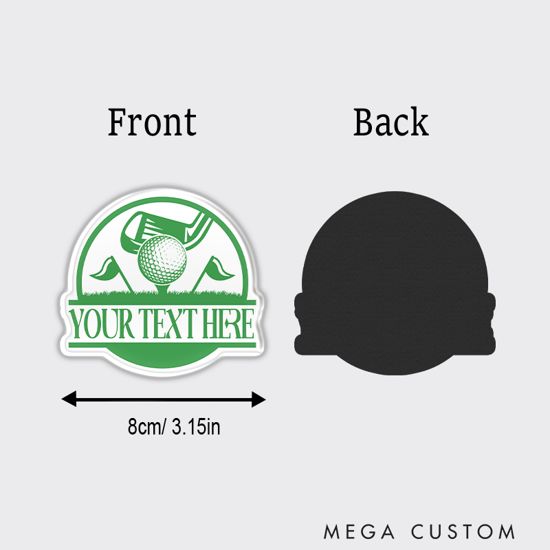 Personalized Golf Refrigerator Magnet with Custom Text Classic Golf Ball Crossed Clubs and Green Themed Scenic Design