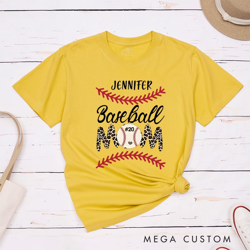 Personalized Baseball Mom Shirt with Stylish Leopard Print and Number