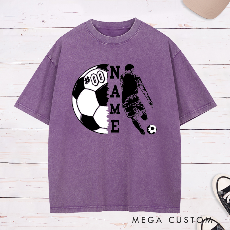 Personalized Soccer Washed T-Shirt with Player Silhouette and Custom Name and Number