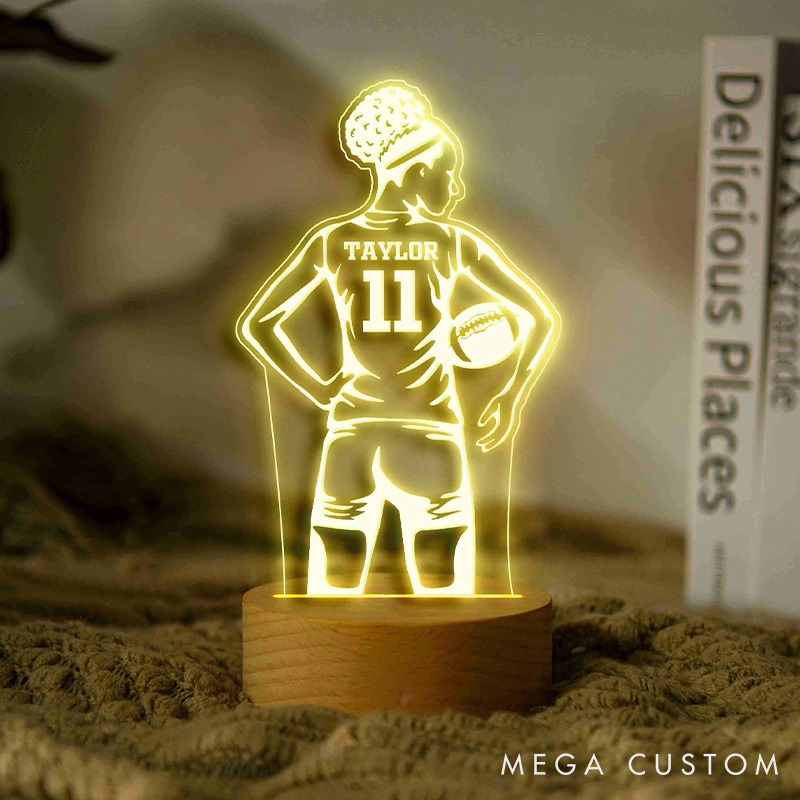 Personalized American Football Girl LED Night Light with Custom Name and Number on the Back
