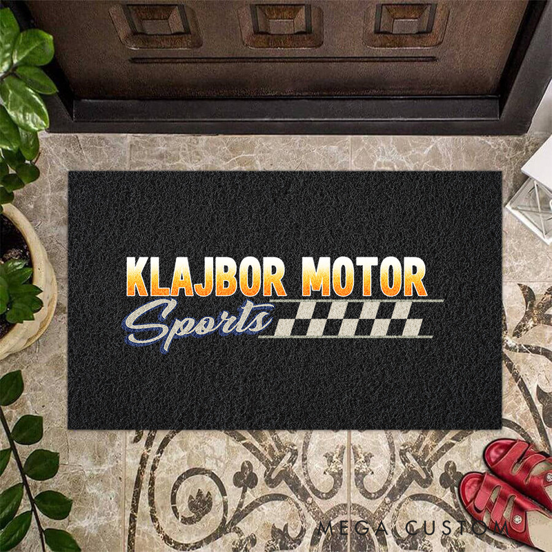 Personalized Checkered Motor Sports Door Mat Custom Name Welcome Mat for Racer and Racing Lovers
