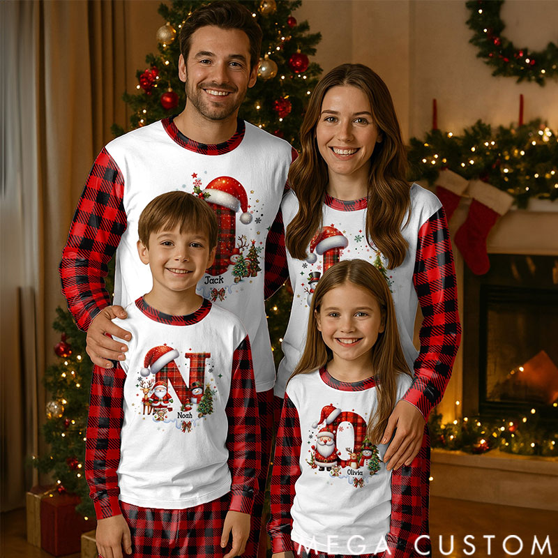 Personalized Christmas Family Pajamas Set with Custom Alphabet Christmas Family for Family