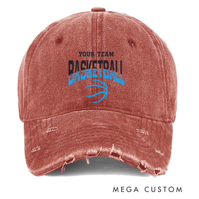 Personalized Distressed Basketball Cap with Customizable Team Name