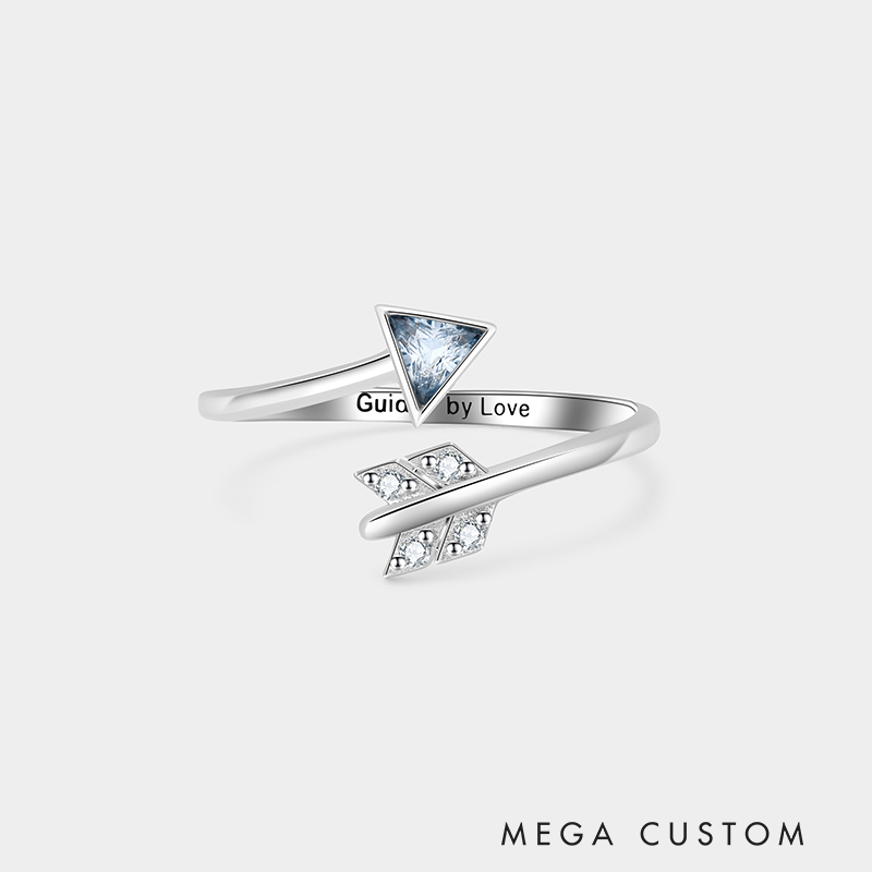 Personalized Romantic Arrow of Love Adjustable Ring in Sterling Silver with Custom Text