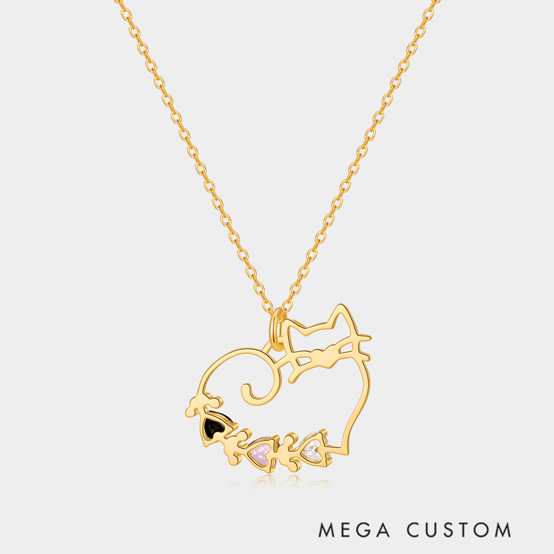 Personalized Openwork Cat Family Necklace A Gift for Your Beloved   925 Sterling Silver Necklace