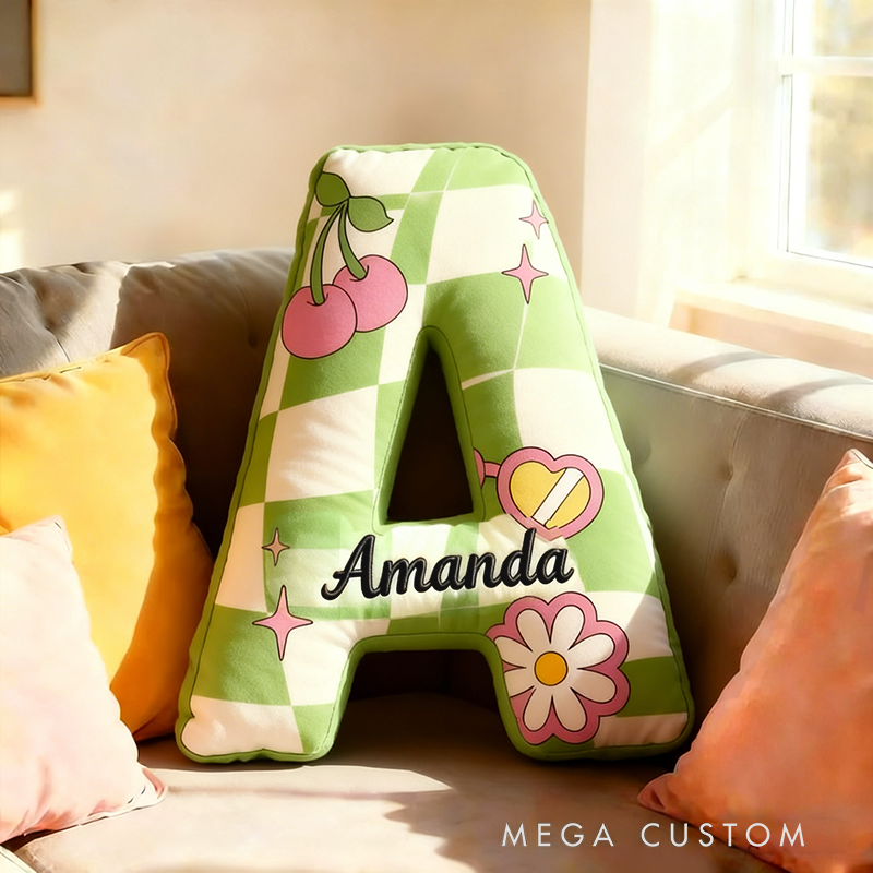 Personalized Flower Cherry Checkered Pillow with Custom Name 3D Graphic Print Unique Cushion Gifts