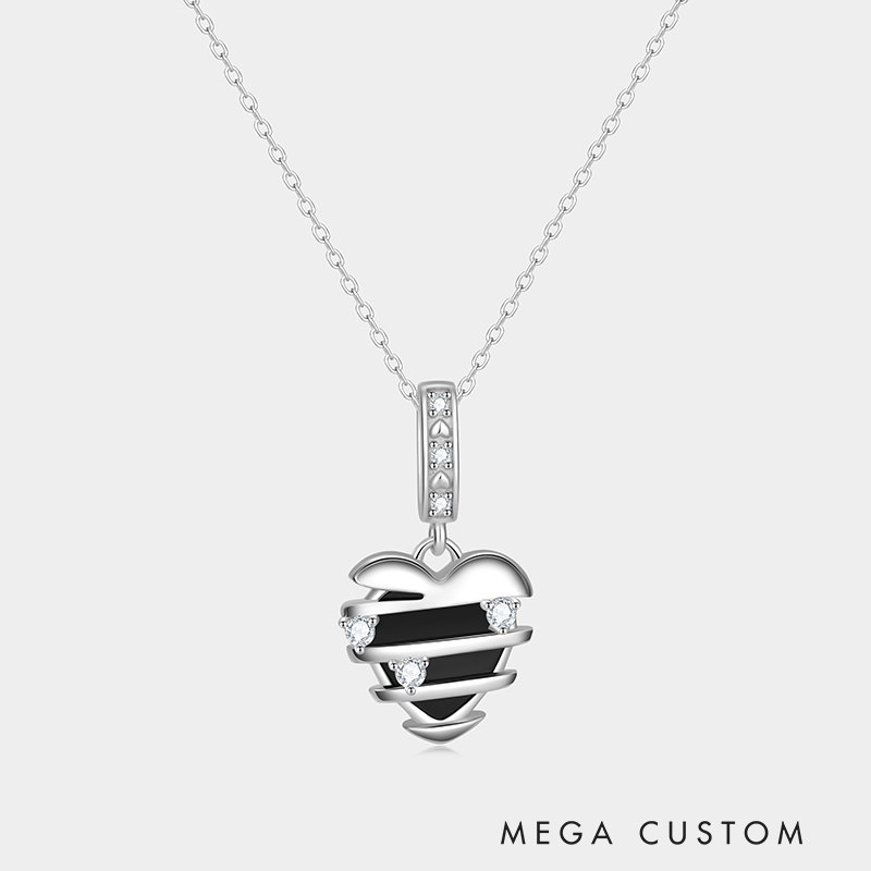 Personalized Sterling Silver Twisted Wrap Large Heart with Small Hearts Family Necklace Customizable Stone Count