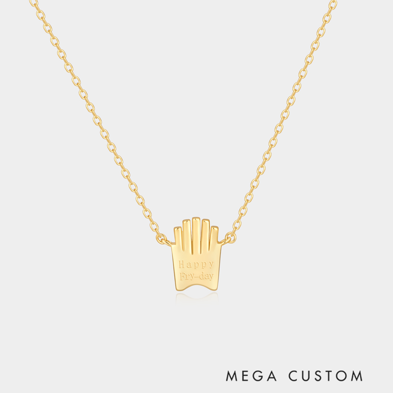 Personalized Fun Sterling Silver French Fries Pendant Necklace with Custom Birthstone