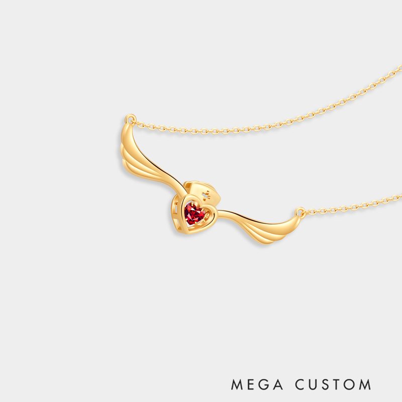 Personalized Sterling Silver Elegant Angel Wings Nurse Necklace with Custom Birthstone