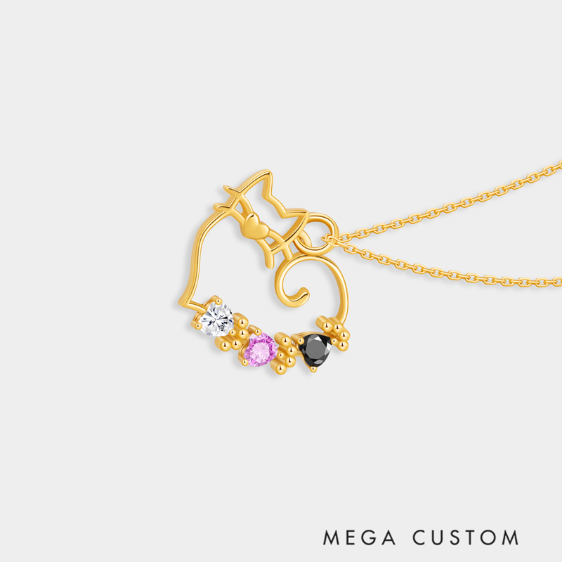 Personalized Openwork Cat Family Necklace A Gift for Your Beloved   925 Sterling Silver Necklace