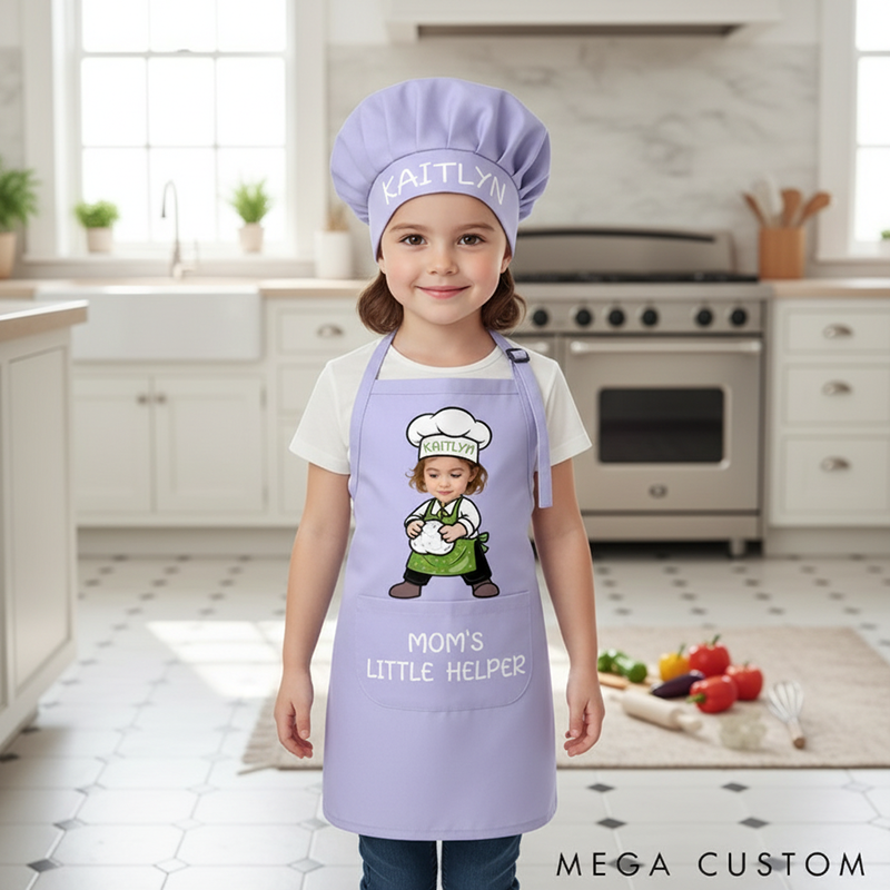 Personalized Fun Cooking Positions Adjustable Kid Apron Chef Hat Set with Pocket and Name for Cooking Baking Birthday Holiday Gift for Kids