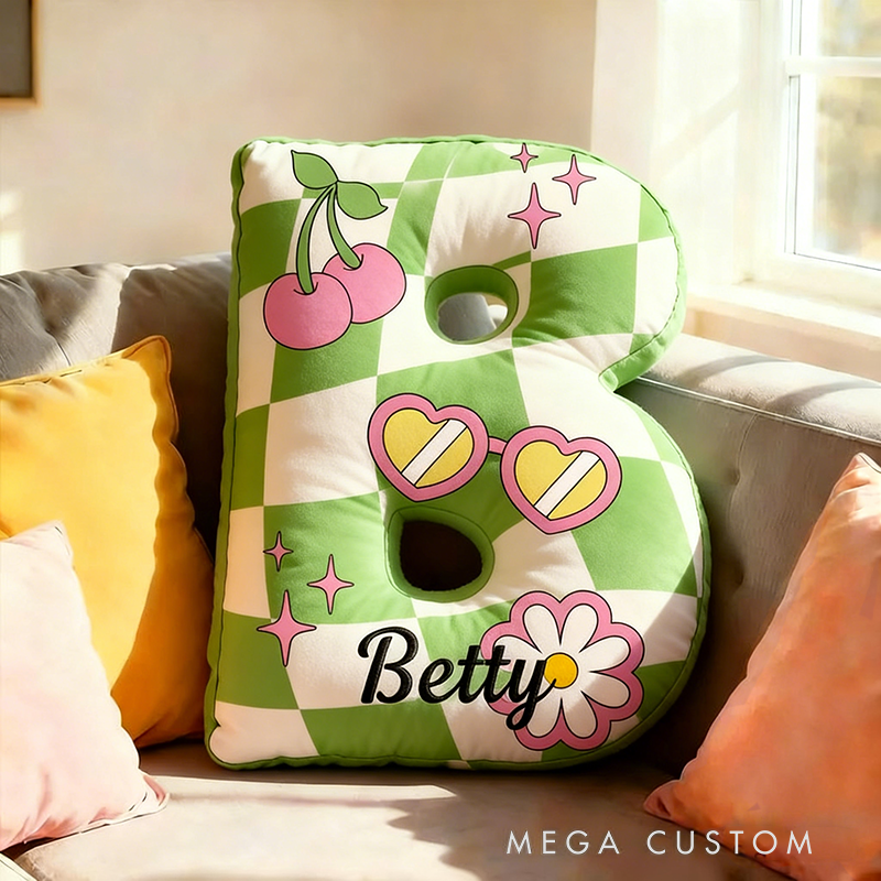 Personalized Flower Cherry Checkered Pillow with Custom Name 3D Graphic Print Unique Cushion Gifts