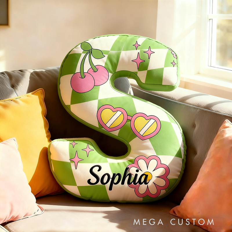 Personalized Flower Cherry Checkered Pillow with Custom Name 3D Graphic Print Unique Cushion Gifts