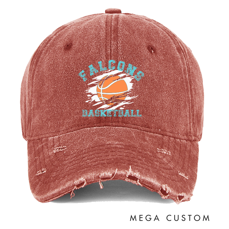 Personalized Distressed Basketball Cap with Custom Team Name Vintage Denim Look and Comfortable Fit