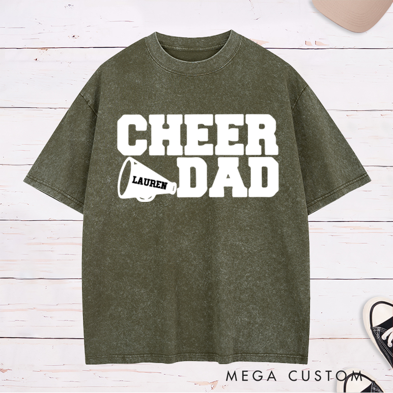 Personalized Cheer Dad Washed T-Shirt with Custom Name