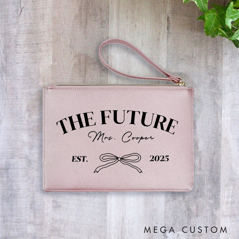 Personalized The Future Mrs Bow Leather Cosmetic Bag