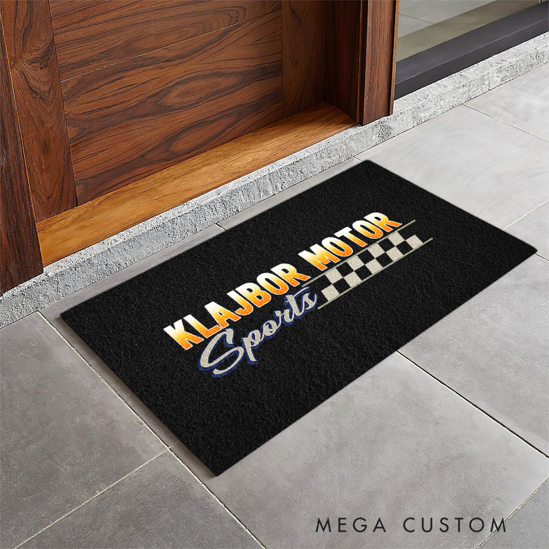 Personalized Checkered Motor Sports Door Mat Custom Name Welcome Mat for Racer and Racing Lovers