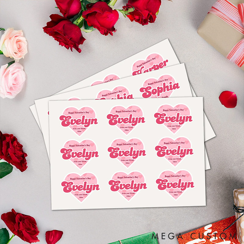 Personalized Romantic Heart Stickers with Name and Text Gift Decor Happy Valentine's Day Stickers Gift for Couple for Girlfriend for Her