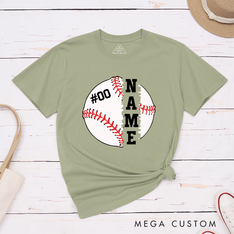 Personalized Baseball Graphic T-Shirt with Split Design and Custom Name and Number