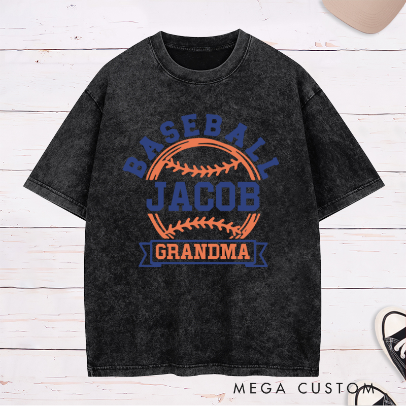Personalized Baseball Washed T-Shirt Featuring Family Title and Player Name