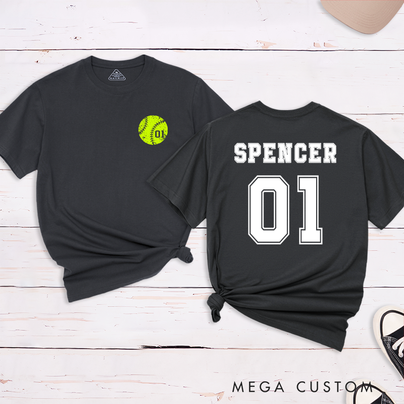 Personalized Softball T-Shirt Design Featuring Custom Player Name Jersey Number and Bold Softball Graphic