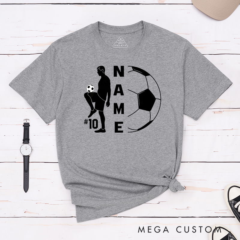 Personalized Soccer T-Shirt with Player Silhouette and Custom Name and Number Design