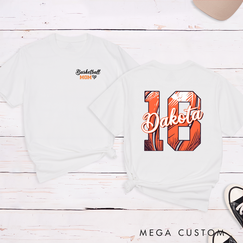 Personalized Basketball Mom T-Shirt with Custom Name, Number, and Stylish Design