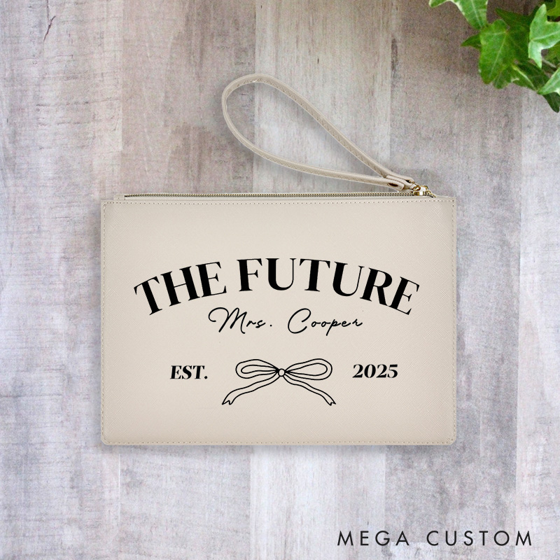 Personalized The Future Mrs Bow Leather Cosmetic Bag