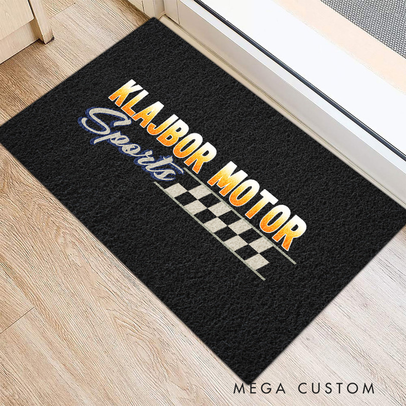Personalized Checkered Motor Sports Door Mat Custom Name Welcome Mat for Racer and Racing Lovers