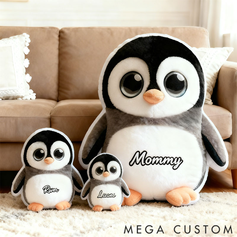 Personalized Graphic 3D Print Pillows Pillow, Custom Penguin Pillow with Name for Family