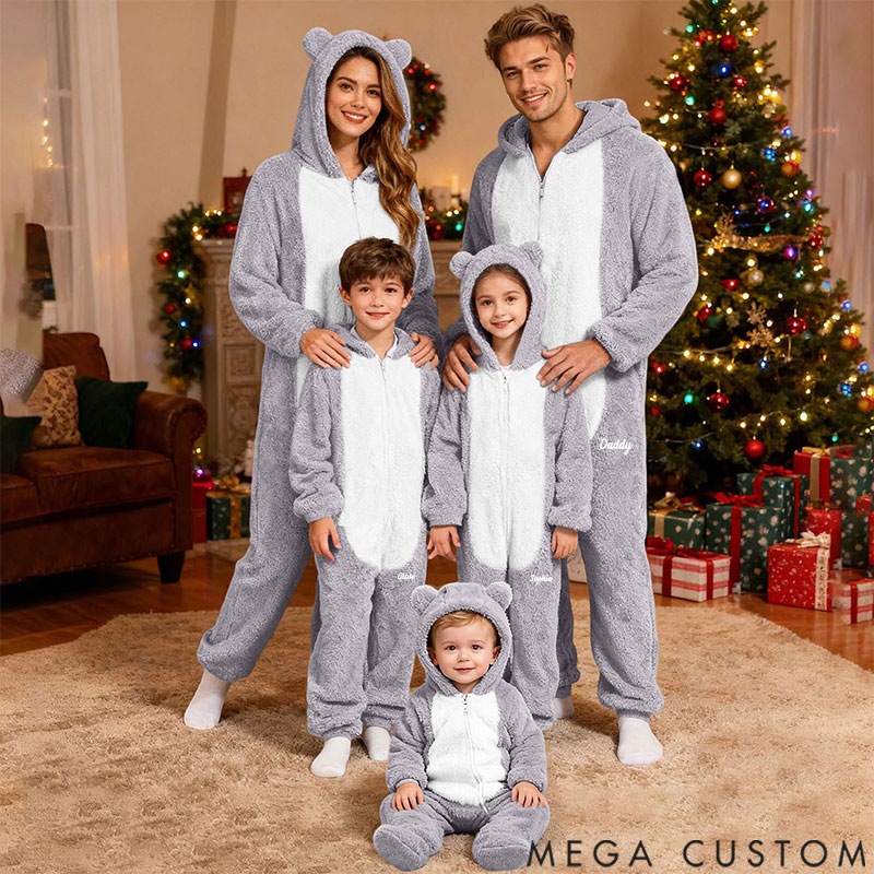Personalized Fluffy Romper Family Matching Christmas for Family, Onesie Pajamas Women, Men