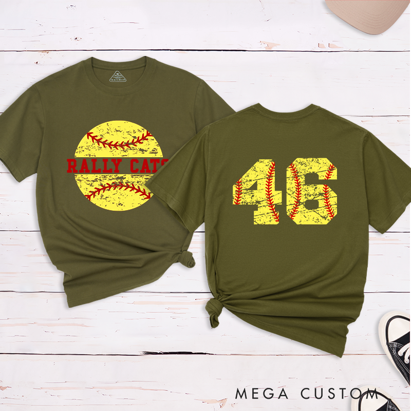Personalized Softball T-Shirt Design Featuring Custom Team Name Distressed Softball Graphic and Bold Jersey Number on the Back