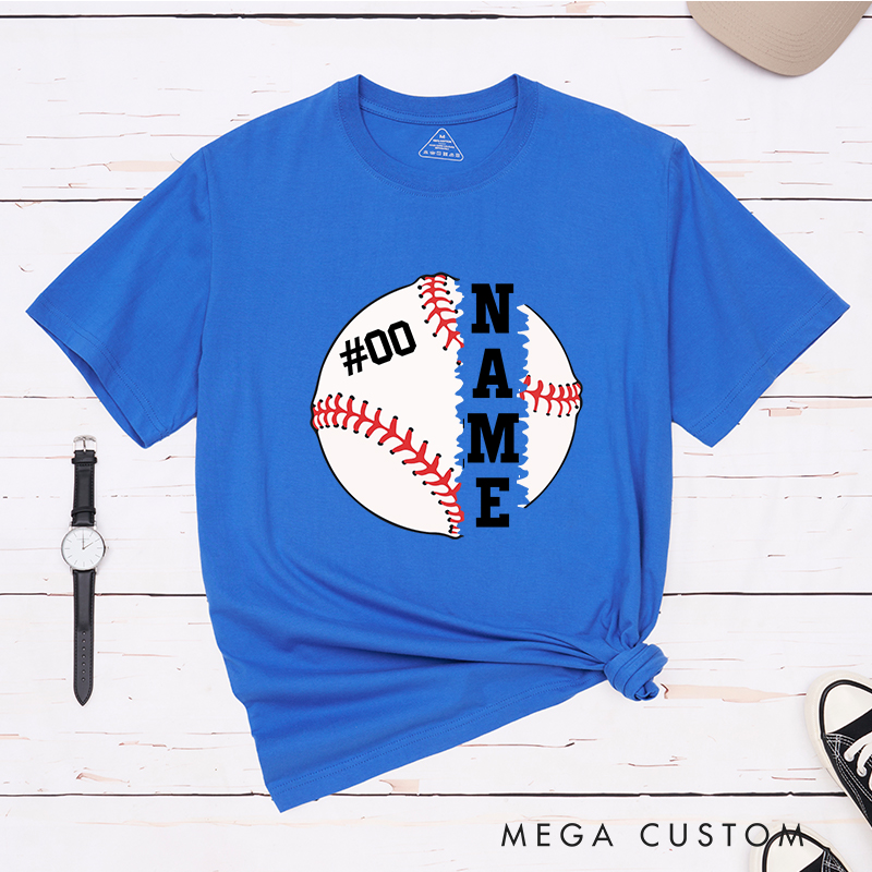 Personalized Baseball Graphic T-Shirt with Split Design and Custom Name and Number