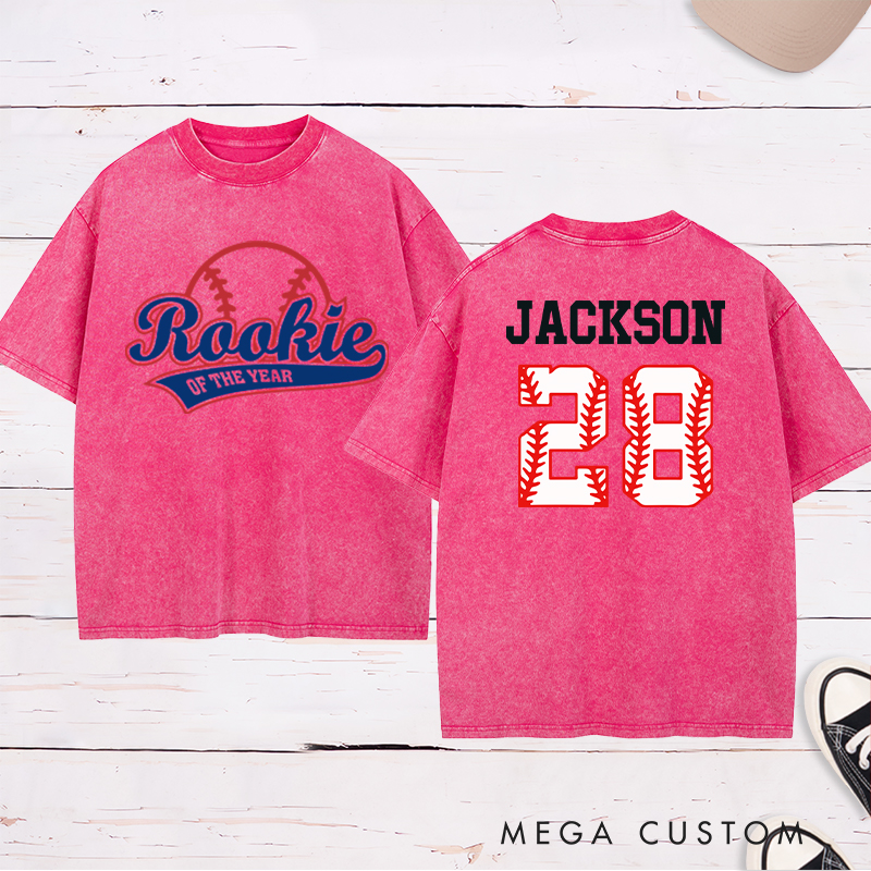 Personalized Baseball Name and Number Washed T-Shirt for Rookie