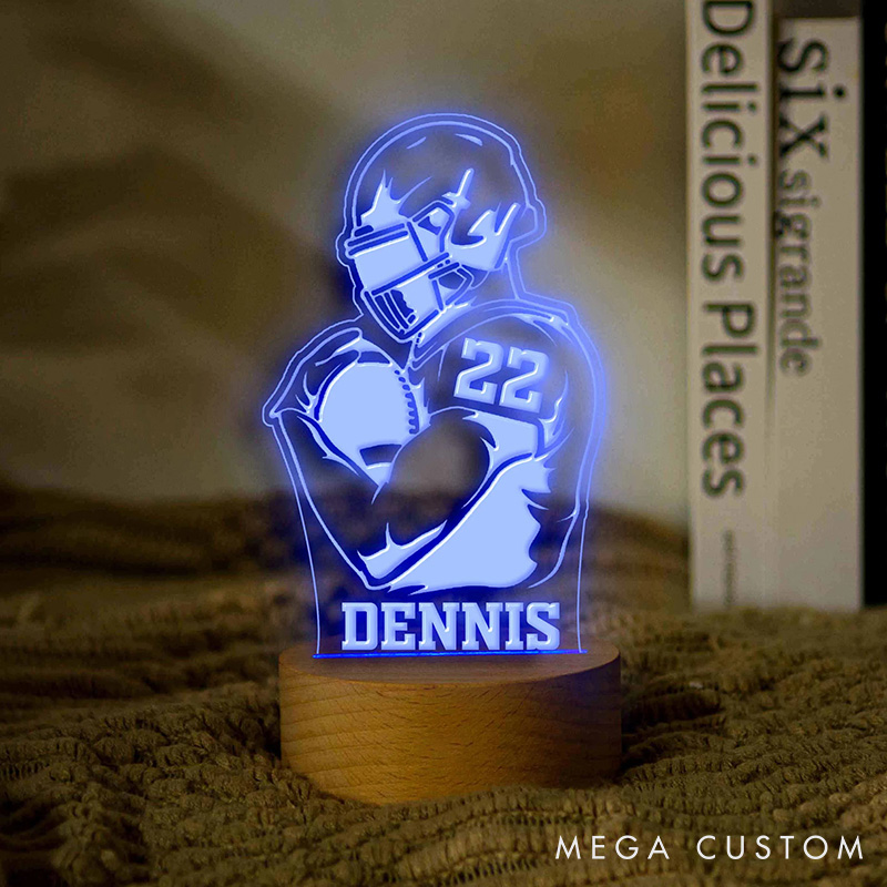 Personalized American Football LED Night Light with Custom Name and Number for Player Gift