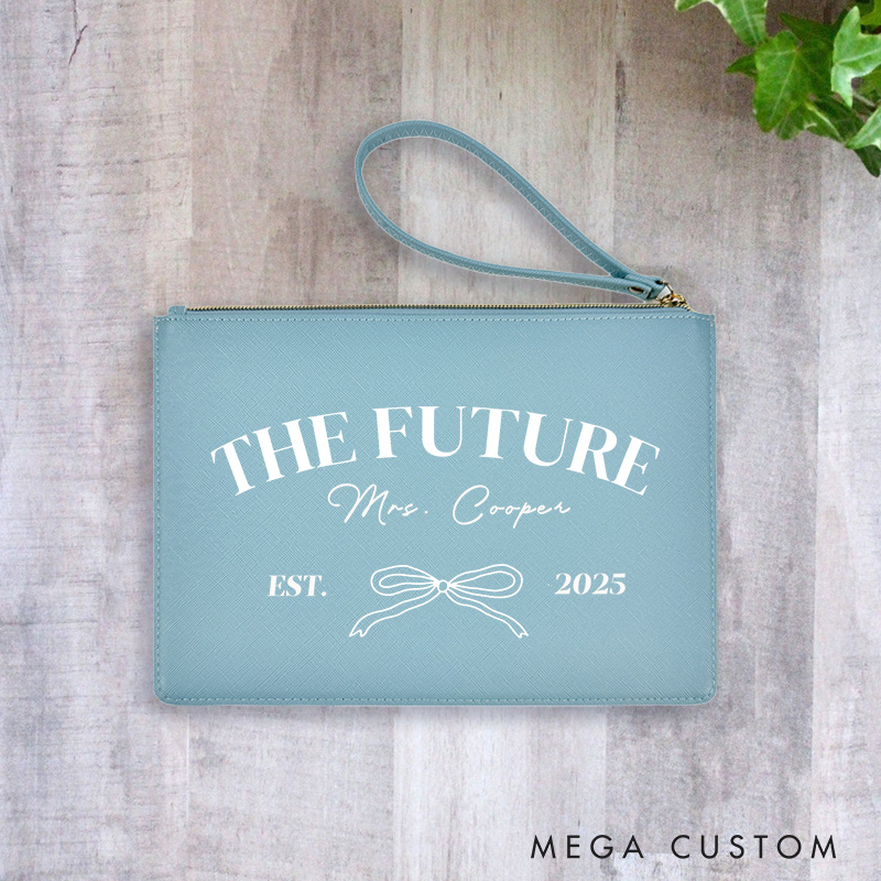 Personalized The Future Mrs Bow Leather Cosmetic Bag