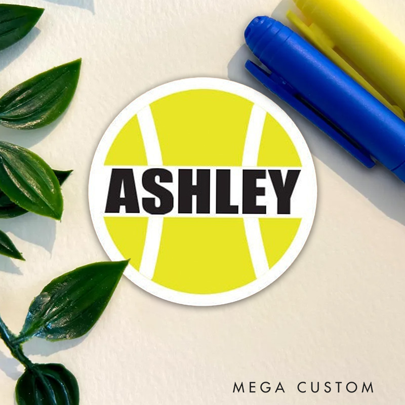 Personalized Tennis Fan Sticker Classic Yellow Ball with Bold Text  