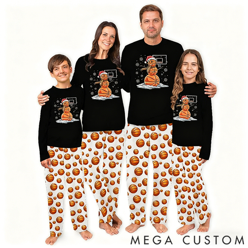 Personalized Unique Basketball Snowman Christmas Pajamas Sets for Family
