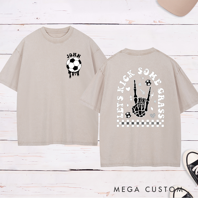 Personalized "Let's Kick Some Grass" Washed T-Shirt with Custom Name 