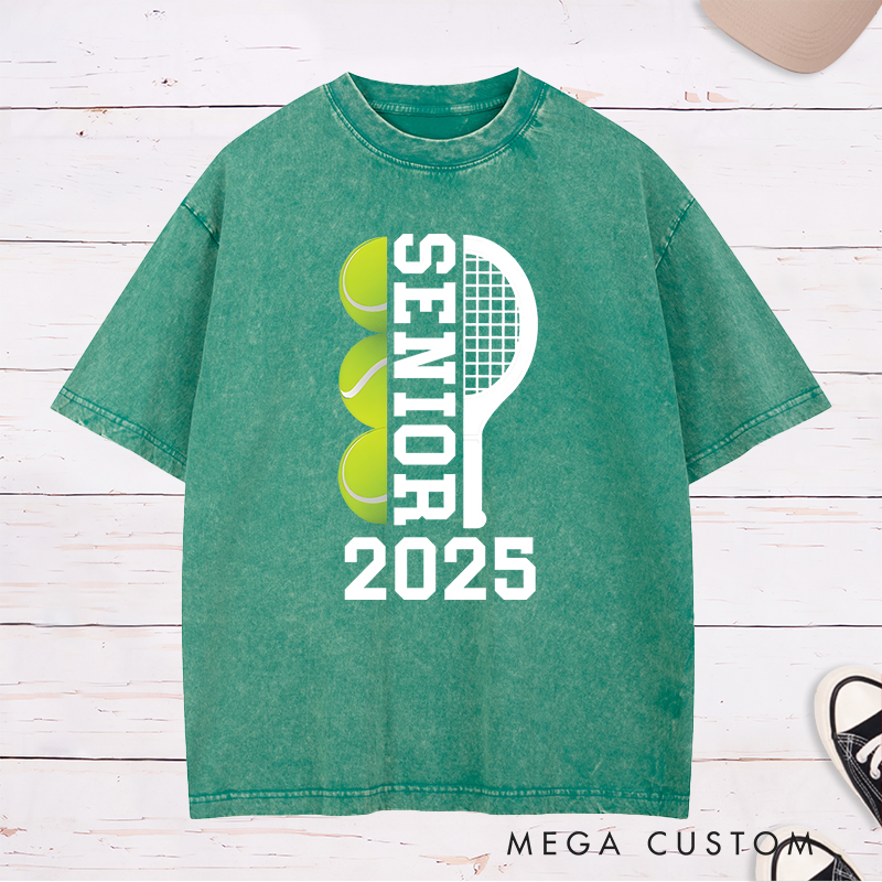 Personalized Senior Tennis Washed T-Shirt with Graduation Year and Custom Name