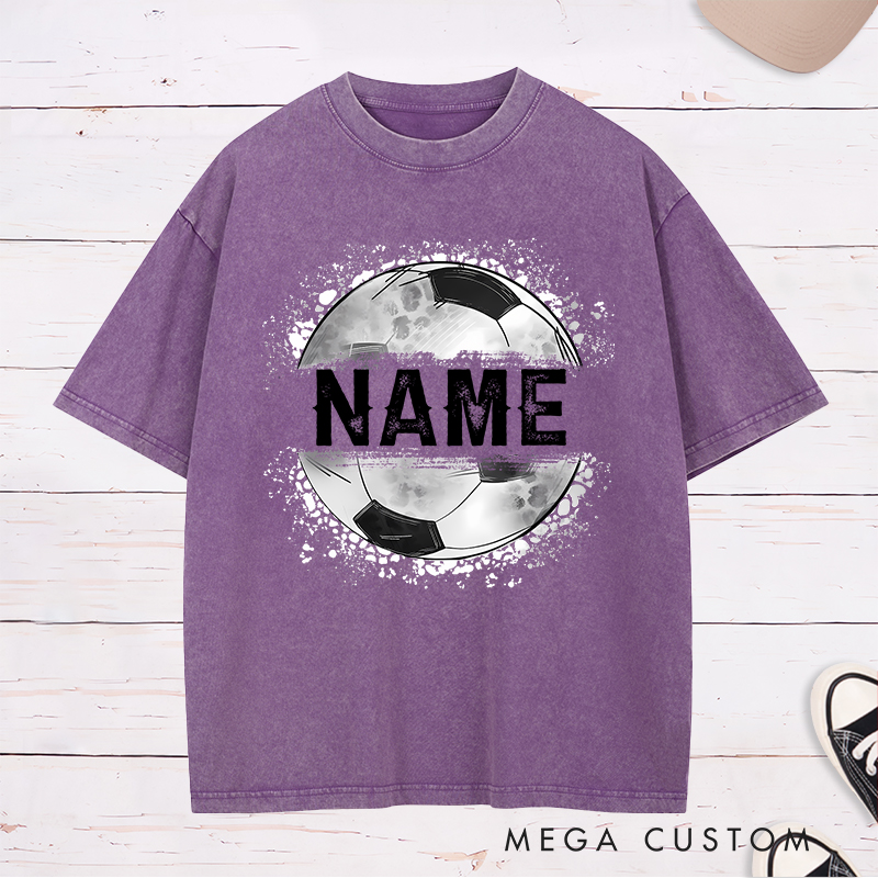 Personalized Athletic Washed T-Shirt with Soccer Ball Graphic and Name  