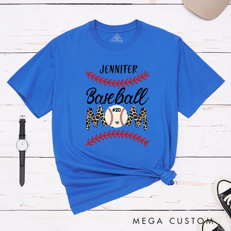 Personalized Baseball Mom Shirt with Stylish Leopard Print and Number