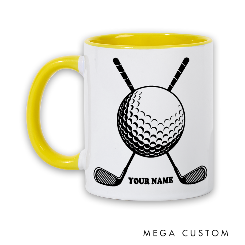 Personalized Golf Mug with Custom Name Golf Ball and Crossed Clubs Design Perfect Gift for Golf Enthusiasts