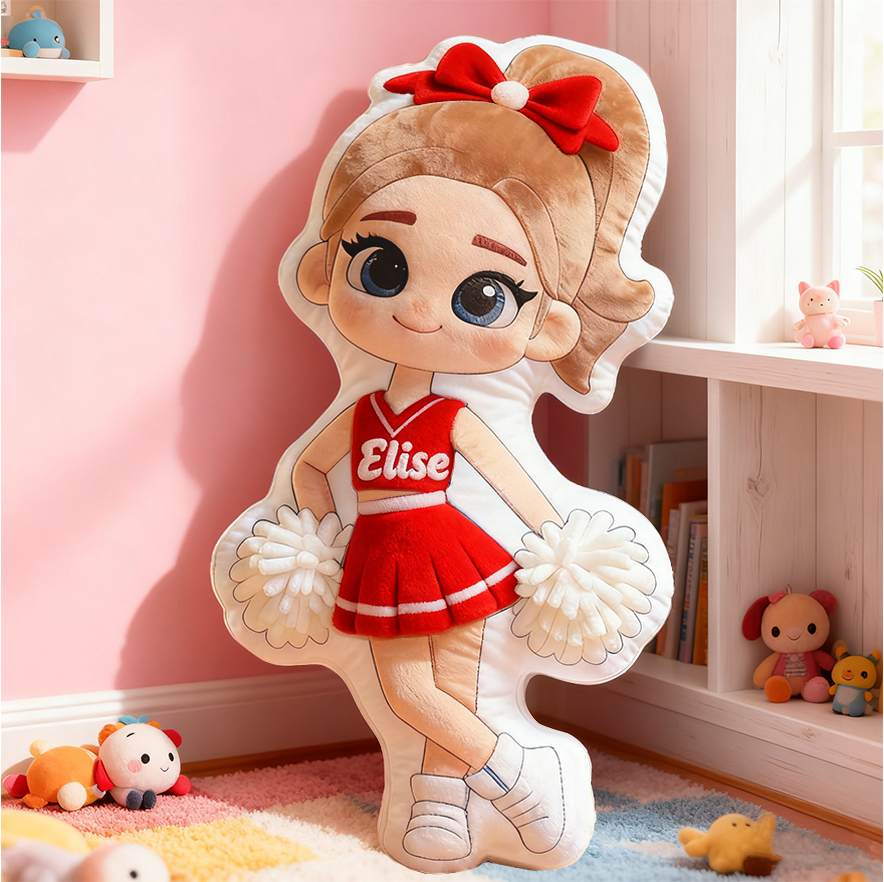 Personalized Cheerleader Gift Pillow with Custom Name and Pom-Poms