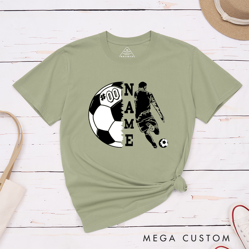Personalized Soccer T-Shirt with Player Silhouette and Custom Name and Number