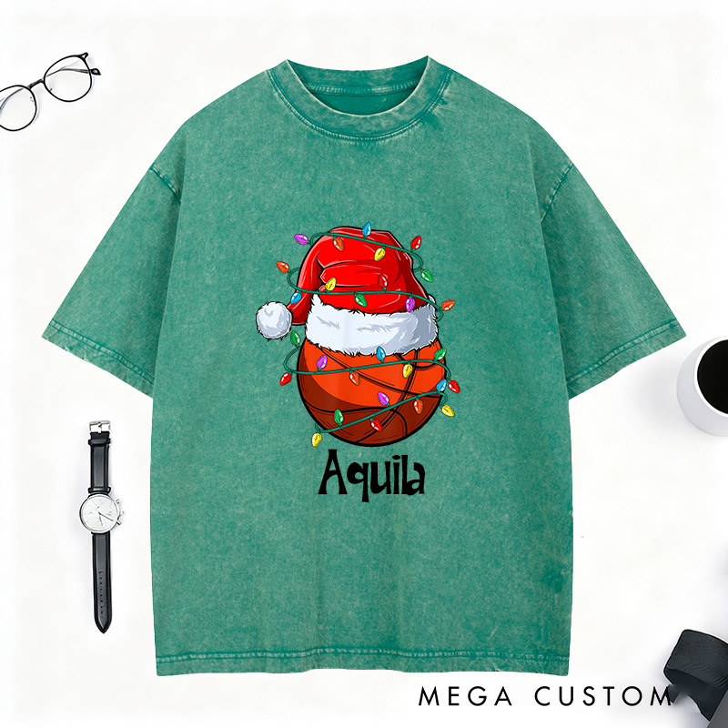 Personalized Christmas T-Shirt with Festive Basketball, Soccer, Baseball, and Volleyball Designs